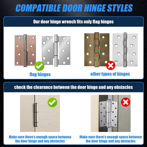 Diagram showing compatible flag style hinges for Heavy Duty 14 To 19 Mm Flag Hinge Adjustment Tool For Doors DIY Friendly Gap Fitting Wrench For Flag Style Hinges Only Easy Home Repair And Residential Door Hinge Tool For Precise Alignment