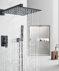 Matte Black Shower System With 12 Inch Rain Shower Head And Handheld Spray Brass Valves Wall Mounted Bath Faucet