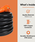 Heavy Duty 50 Amp Locking Extension Cord 25 Foot Black Beefed Up Industrial Grade Power Cable with orange connector and details