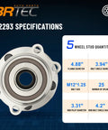Rear Wheel Hub And Bearing Assembly For Subaru Legacy And Outback 2005-2009 With ABS Encoder, 5 Lug, OE 512293 Replacement, specifications shown