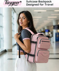 Woman at airport with pink Under Seat Personal Item Bag For Travel TSA Approved 18x14x8 Inches With Water Bottle Pocket And Shoe Compartment Fits 15.6 Inch Laptop Pink For Women Go To Travel Buddy Carry On Backpack.