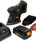 Cordless Palm Sander With 20V Max 2.0Ah Battery And Charger, Angled Nose For Tight Corners, 5 By 3.75 Inch Pad, Dual Grip, Model 20401, Black