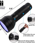 UV Black Light Flashlight Three Pack With 51 LEDs 395nm for Pet Urine Detection, 5.9 x 2.1 inches, battery details shown