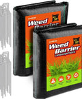 Front view of two packs of Heavy Duty Weed Barrier Landscape Fabric 4x50 ft with included stakes, ideal for gardening and farming.
