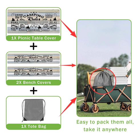 Outdoor 3 Piece Picnic Table Cover Set With Bench Covers For 6ft Tables Waterproof Windproof Elastic Edges Wrinkle Free Pack