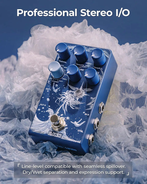 Limbo Stereo Reverb Pedal With Shimmer Tide And Freeze Nine Ambient Effects For Electric Guitar Bass And Synth in blue design.