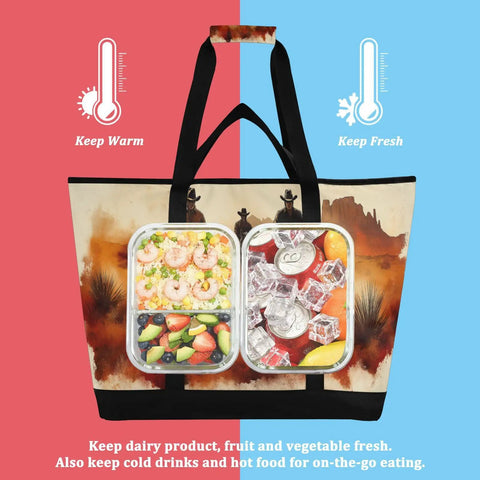 Insulated Cooler Tote Beast With Large Capacity For Shopping Picnics Beach And Travel Leak Proof Lunch Box displayed open with food