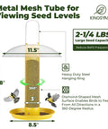 Outdoor Finch Bird Feeder Tube With Rainproof Dome Metal Mesh For Nyjer Thistle Seed No Mess 2.5 Lb Capacity Large Removable Tray Easy Hang Mount Weatherproof Yellow Design