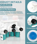 Front view of washer water inlet valve assembly with three teal solenoid coils and white plastic body.