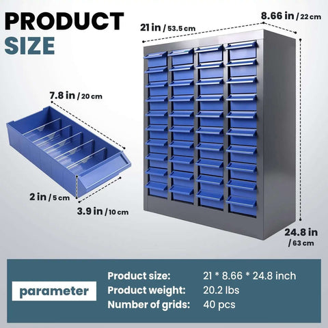 Tough As Nails 40 Drawer Parts Cabinet Organizer With Metal Frame And ABS Drawers For Nut And Bolt Hardware Storage
