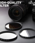 58mm lens filter kit with UV protector CPL polarizer and ND4 pro grade neutral density filters plus padded case for camera lenses
