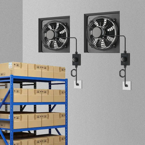 16 Inch Window And Wall Mounted Exhaust Fan With 1040 CFM High Airflow, 1460 RPM, Adjustable Speed installed in storage room