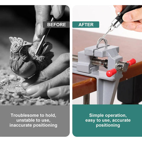 Before and after use of Portable Mini Bench Vice With Adjustable Table Clamp Vise For Precision Fixes for stable, accurate crafting.