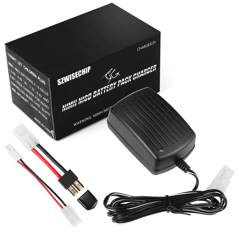 Smart NiMH NiCd Battery Charger For RC Cars And Airsoft Gear Auto Stop After Full Trickle Charge 3.6V-10.8V shown with cables