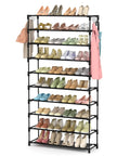 Big Capacity 10 Tier Shoe Rack Organizer Holds Up To 40 Pairs Of Shoes, Tall Metal Wide Storage With Two Hooks, Space Saving Design