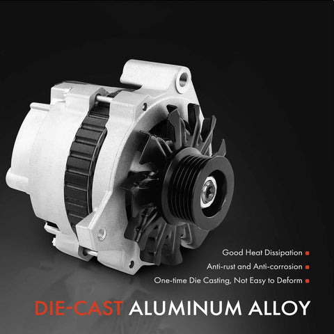 Die-cast aluminum 12V 105Amp alternator for Chevy S10 S10 Blazer with 6-groove pulley, 1987-1992 model, front view.