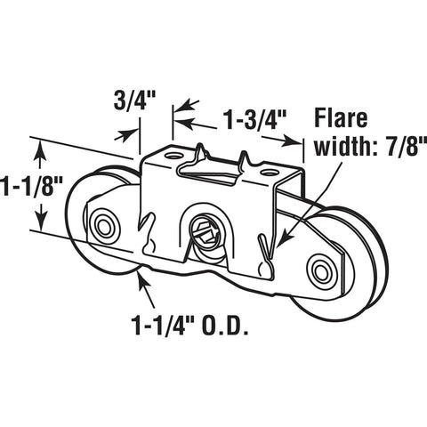 Diagram of the 2 Pack Gliding Patio Door Tandem Roller Assembly For PN 1997061 After 1982 Replacement For PN 1273704