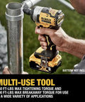 Person using Half Inch Impact Wrench With Hog Ring Anvil, Compact Power for tight spots, 250 ft lbs max torque, 400 ft lbs breakaway