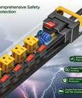 Six Outlet Heavy Duty Power Strip With Individual Switches 3300 Joules Surge Protection 15 Amp Circuit Breaker EMI Filter Built Tough For Home Office Garage Or Workshop, cutaway view