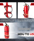 Installation steps for Four Pack Fire Extinguisher Mount Brackets Adjustable Heavy Duty Holder for 2.5 and 5 lb extinguishers.