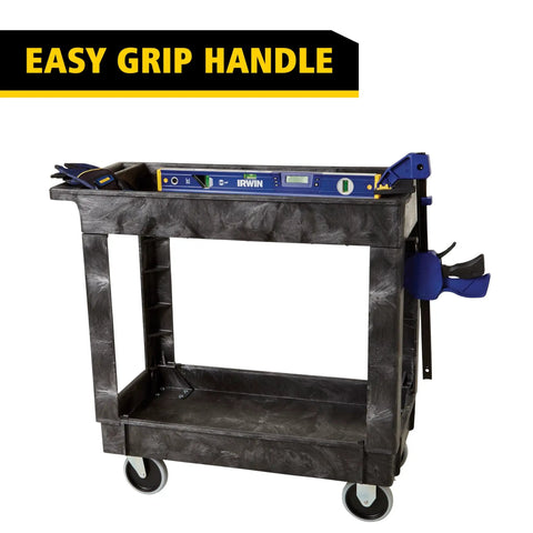 Heavy Duty Workhorse 2 Shelf Service Cart On Wheels With 300 Pound Capacity Black Lipped Shelves And Handy Handle Built From High Density Foam That Will Not Rust Or Chip Ideal For School Restaurant Warehouse And Manufacturing
