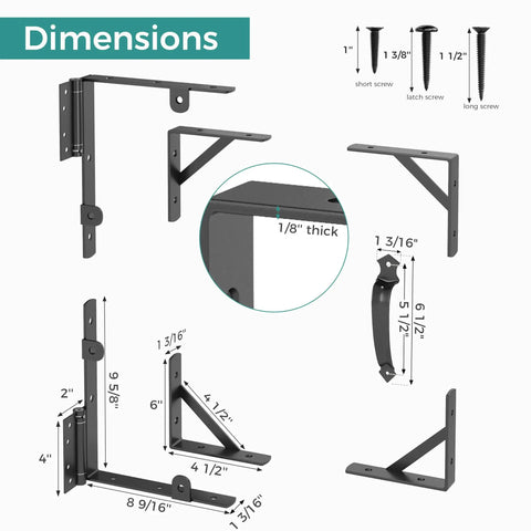 Self-Close Wooden Gate Hardware Kit With Heavy-Duty Bracket And Spring Hinge, Adjustable Tension For Quiet, No Slam Gates, DIY Gate System For Wood Fences And Arbors, dimensions diagram