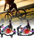 Heavy Duty Hydraulic Disc Brake Set For Mountain And Road Bikes Sturdy Aluminum Alloy Calipers shown with mountain biker outdoors.
