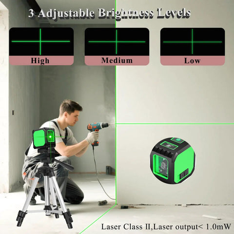 Self Leveling Laser Level With Tripod For Home Renovation And Picture Hanging No Fuss Setup Green Cross Line For Precise Floor Tile And Wall Alignment Up To 150 Feet Battery Included Class 2 Laser Output Ideal For DIY Projects And Indoor Layout, tripod view