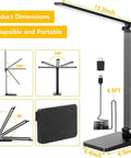 Eye Friendly Led Desk Lamp For Home Office With Usb Charging Port Three Level Dimmable Light No Flicker Blue Light Free