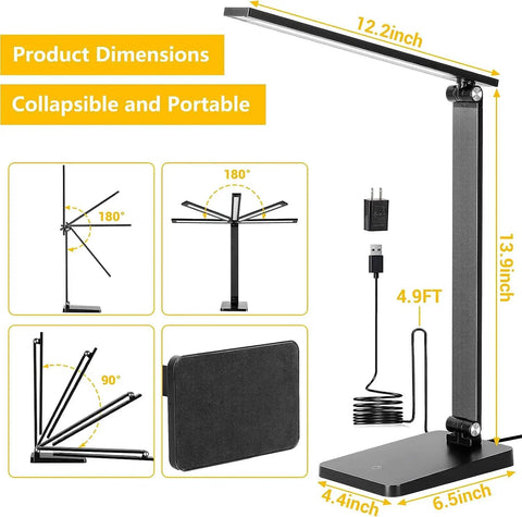 Eye Friendly Led Desk Lamp For Home Office With Usb Charging Port Three Level Dimmable Light No Flicker Blue Light Free