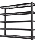 5 Tier Heavy Duty Garage Shelving Unit With 5 Thousand Lbs Capacity Adjustable Steel Shelves For Garage Basement Workshop 62 Inch Wide By 24 Inch Deep By 72 Inch High Rugged Industrial Metal Storage System For Bulky Gear, black steel, front view
