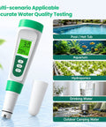5 In 1 Digital Salt Tester And PH Meter For Saltwater Pools Killer Precision Salinity And Temp Monitoring With Swift Titanium Probe showing various water quality tests for pools, aquariums, and more.