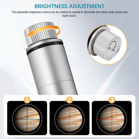 Brightness adjustment feature of Illuminated Reticle Eyepiece for 1.25 Inch Telescopes with Red Crosshair and LED Illuminator.