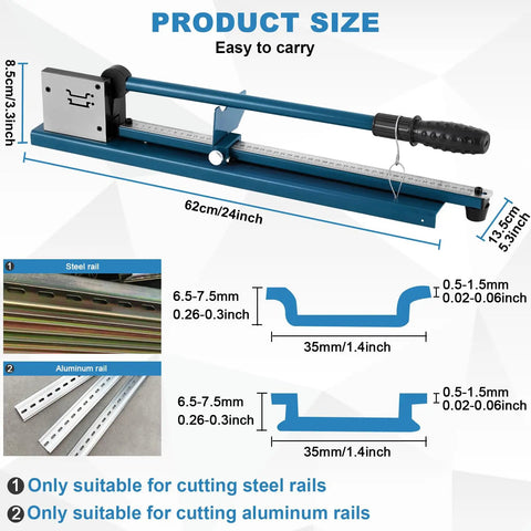 Image showing Heavy Duty Pro Grade DIN Rail Cutter With Built In Ruler For Cutting Steel And Aluminum Rails Double Hole Design