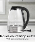 1.7L Electric Kettle With Fast Boil 1500W, Water Boiler And Heater, LED Indicator, Built In Mesh Filter, Auto Shutoff and Boil Dry Protection, Cordless Serving, Clear Glass Design on kitchen counter