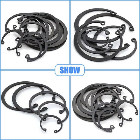 Ultra Tough Internal Circlips Snap Ring Assortment Kit, 300 Pcs, 15 Metric Sizes, Black Alloy Steel, Heat Treated