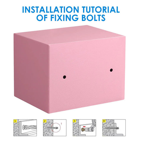 Installation tutorial for Electronic Digital Safe Box 0.23 Cubic Feet With Keypad Lock Pry-Resistant Alloy Steel Cabinet in Pink Finish.