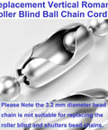 Close-up of a 10 Feet Beaded Ball Chain 4.5mm Stainless Steel Bead Pull Chain Extension with 12 Connectors for window blinds.