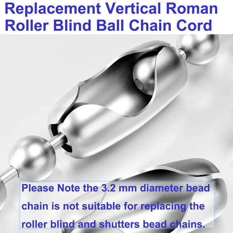 Close-up of a 10 Feet Beaded Ball Chain 4.5mm Stainless Steel Bead Pull Chain Extension with 12 Connectors for window blinds.