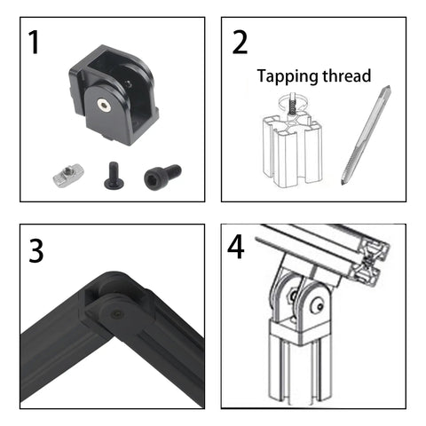 2 Sets Black Flexible Pivot Joint Connectors for 4040 Aluminum Extrusion Profiles, Zinc Alloy Construction, 180 Degree Rotation, Includes Screws and Threading Tap for 3D Printer Accessories on 4040 frame