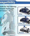 Compatibility chart with pool cleaners Atlas, Atlas XT, and MAXX for use with 2-Pack R0915700 Drive Shaft Assembly