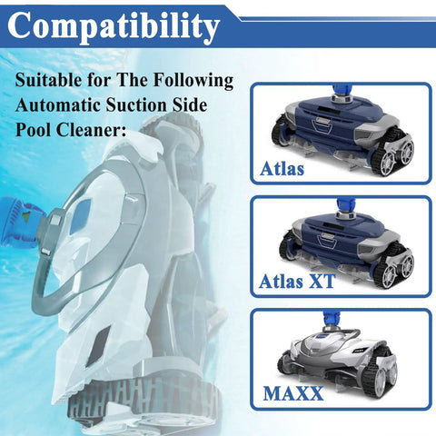 Compatibility chart with pool cleaners Atlas, Atlas XT, and MAXX for use with 2-Pack R0915700 Drive Shaft Assembly