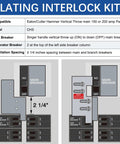Diagram showing installation of Generator Interlock Kit for Eaton Cutler Hammer BR Series Panels 150 to 200 Amp with spacing details.