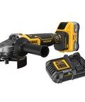 Heavy Duty 20V Brushless Cordless Angle Grinder Kit Featuring Smart Anti Rotation Safety And Portable Powerpack For Badass Metal Cutting And Grinding Tasks No Sweat with battery and charger.