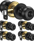 Round Door Knob Set With Deadbolt And Privacy Lock Matte Black Ball Style Door Handles For Indoor Doors Five Pack Rust Resistant Zinc Alloy