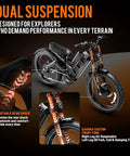 Rad Off Road Electric Mountain Bike For Adults Packing A 5600W Dual Motor showcasing dual suspension features and components.