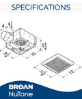 Specifications diagram for InVent Series Ceiling Mount Bathroom Exhaust Fan 80 CFM 0.8 Sones ENERGY STAR Certified