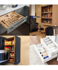 10 Pairs 22 Inch Soft Close Drawer Slides Heavy Duty Side Mount Cabinet Glides With Ball Bearing Beefy 110LB Capacity shown in kitchen, bathroom, and office settings