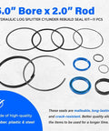 Hydraulic Log Splitter Cylinder Rebuild Seal Kit For 5.0 Inch Bore And 2.0 Inch Rod, Complete O Ring And Seal Set, 11 Pcs
