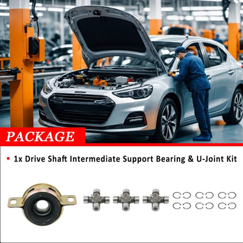 Drive Shaft Center Support Bearing And U Joint Kit For Toyota Tacoma 2005 Through 2015 2WD 4WD shown in auto shop